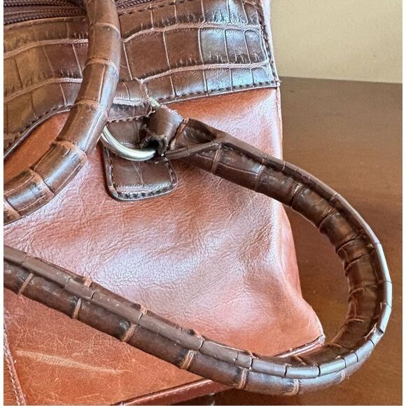 GIANI BERNINI - Double Zip Glazed Leather Satchel/Espresso w/Faux Leather Trim - Picture 12 of 16